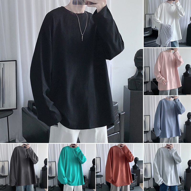 Men's T-Shirts Spring Long Sleeve Oversized Men's Solid Harajuku 100% Cotton Casual Basic O-Neck Men's T-Shirt 230403