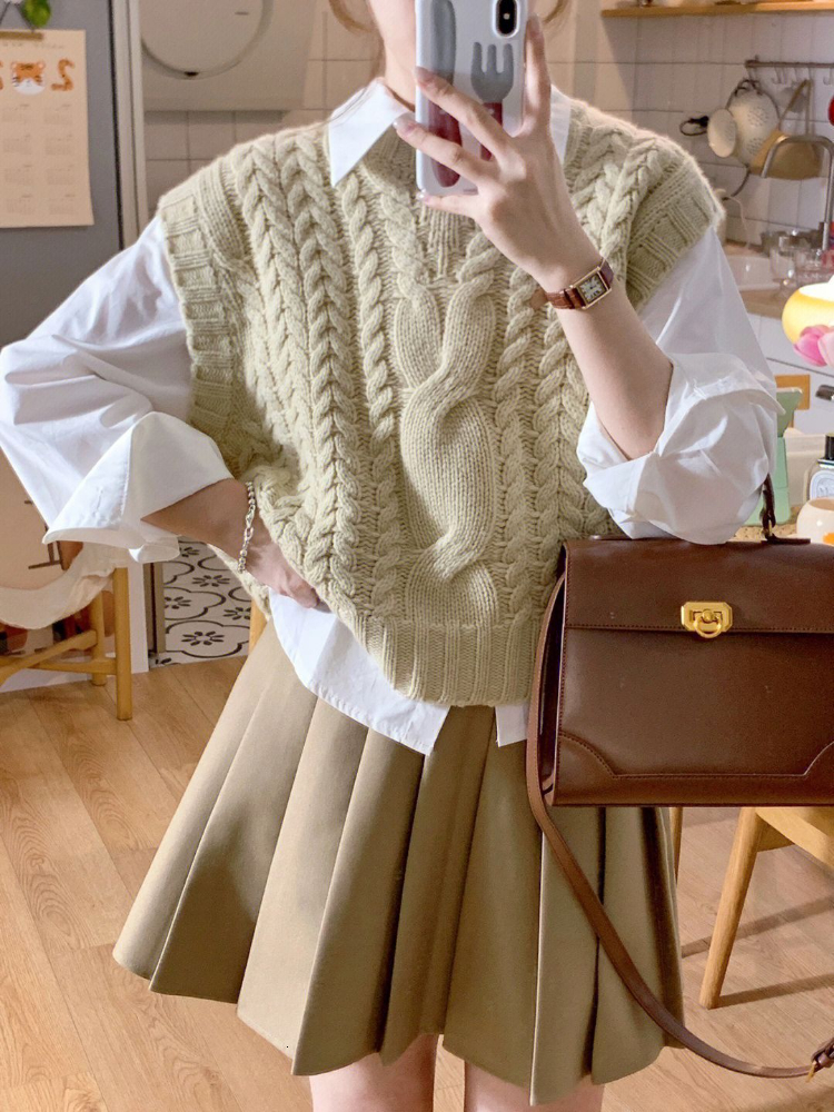 Women's Vests Vintage Sweater Tank Top Women's Solid Fashion O-Neck Autumn Basic Trend Girls' Knitting Sleeveless Comfortable Fashion S