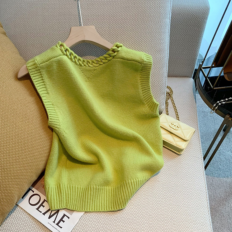 Women's Vests Korean Fashion Knitted Sweater Tank Top Women's Sleeveless Round Neck Women's Fashion Drawn Top Elegant Retro Women'