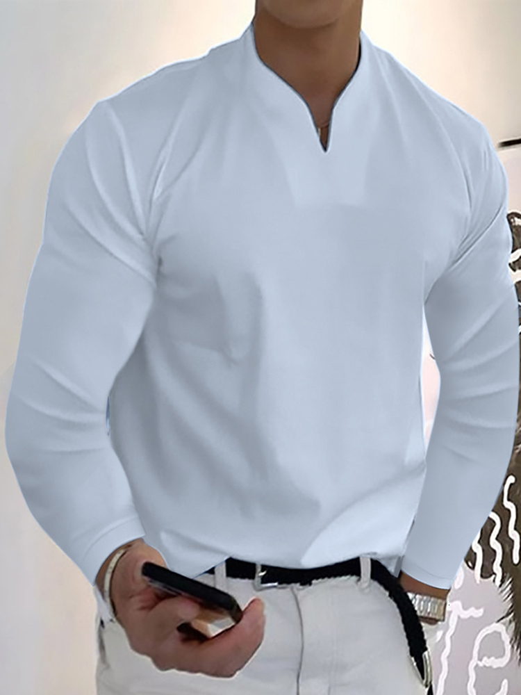 Men's T-Shirts Spring Autumn Long Sleeve Slim Fit T-shirt Men's Casual Day T-shirt Men's V-neck Solid Fashion Drawn T-shirt Top 230403