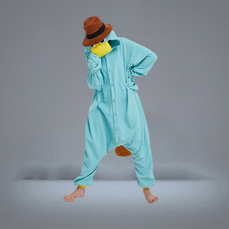 Blue Fleece Unisex Perry the Platypus Costume Onesies Cosplay Pajamas Adult Pyjamas Animal Sleepwear Jumpsuit7286635