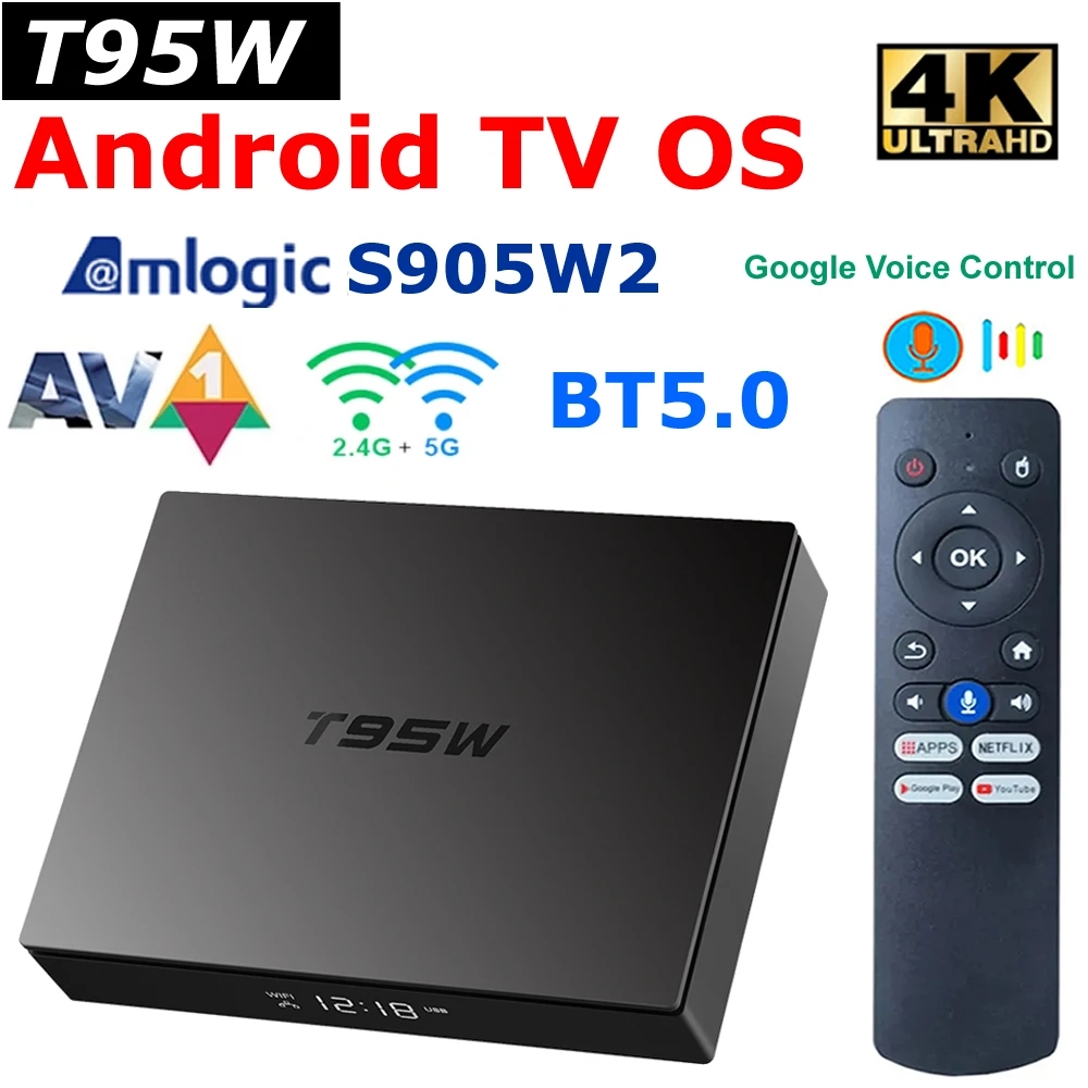 Android TV 11 OS ATV Smart TV Box T95W Amlogic S905W2 4GB 64GB Voice Control 5G Dual Wifi BT5.0 AV1 4K AndroidTV Media Player