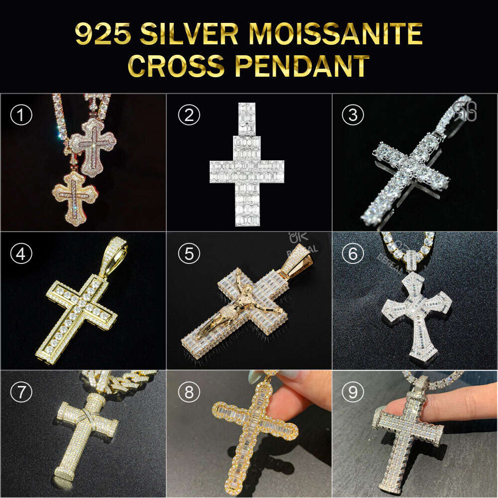 necklace moissanite chain Wholesale VVS Moissanite Diamond Pendant Sterling Sier Jesus Cross for Necklace Men Women Fine Jewelry Charm
