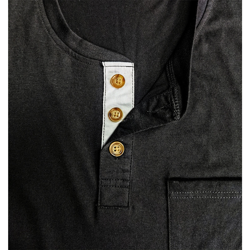 Men's T-Shirts SHIONFA Men's Henry Neck Long Sleeve T-Shirt Solid Casual Top Single Chest Pocket Soft and Comfortable Spring Bottom 230403