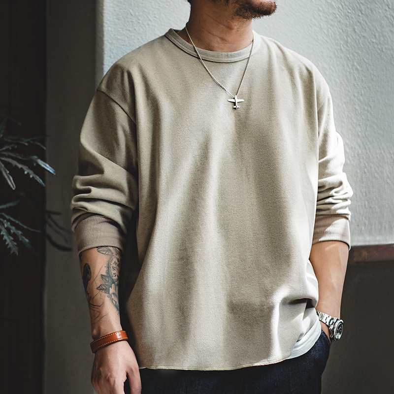Men's T-Shirts Maden Casual Crew Neck Men's Hoodie Loose Hardback Long Sleeve T-shirt Fashion Oversized Sweatshirt Vintage Zipper 230403