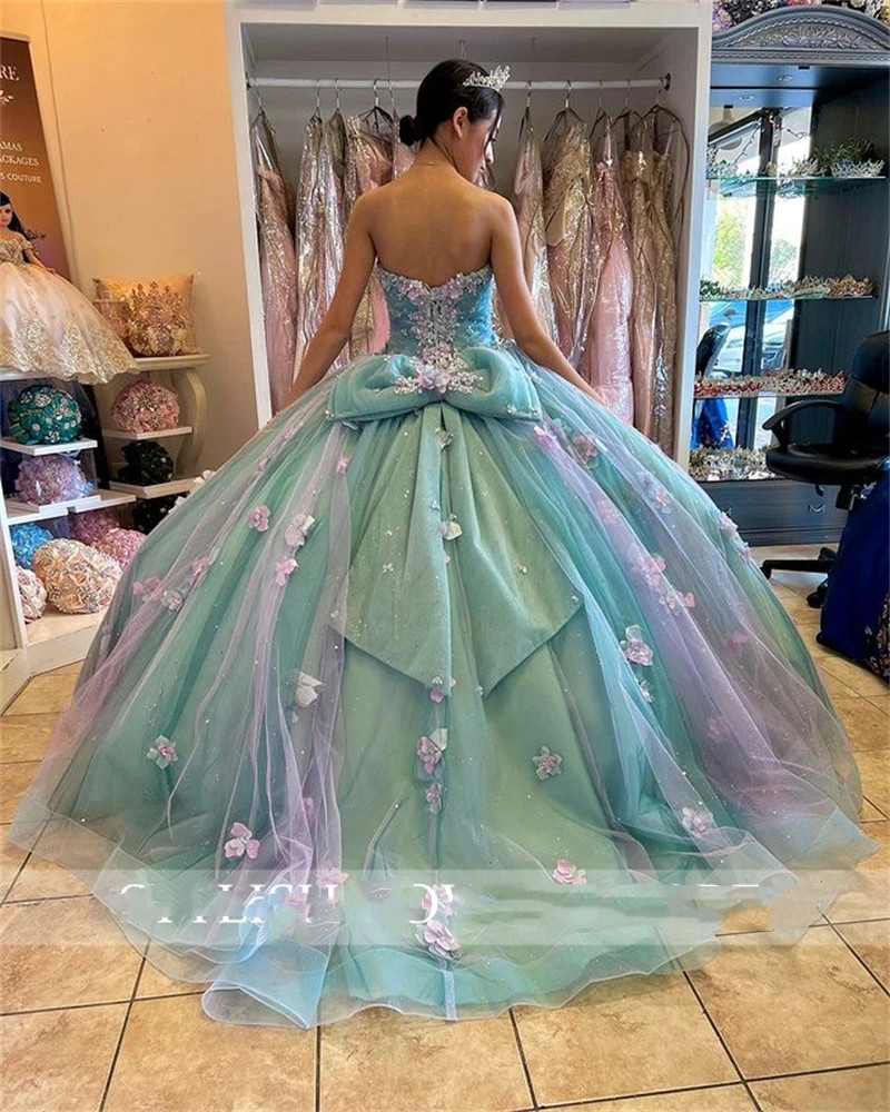 Princess Sweetheart Ball Gown Quinceanera Dresses Beaded Celebrity Party Gowns D Flowers Graduation Lantern Sleeve Vestido De S