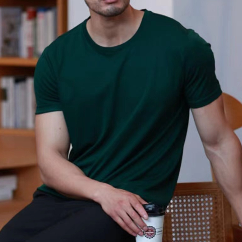 Men's T-Shirts Men's Short Sleeve T-shirt V-Neck Elastic Comfortable Smooth Soft Men's O-Neck Quick Drying Bottom Shirt 230403