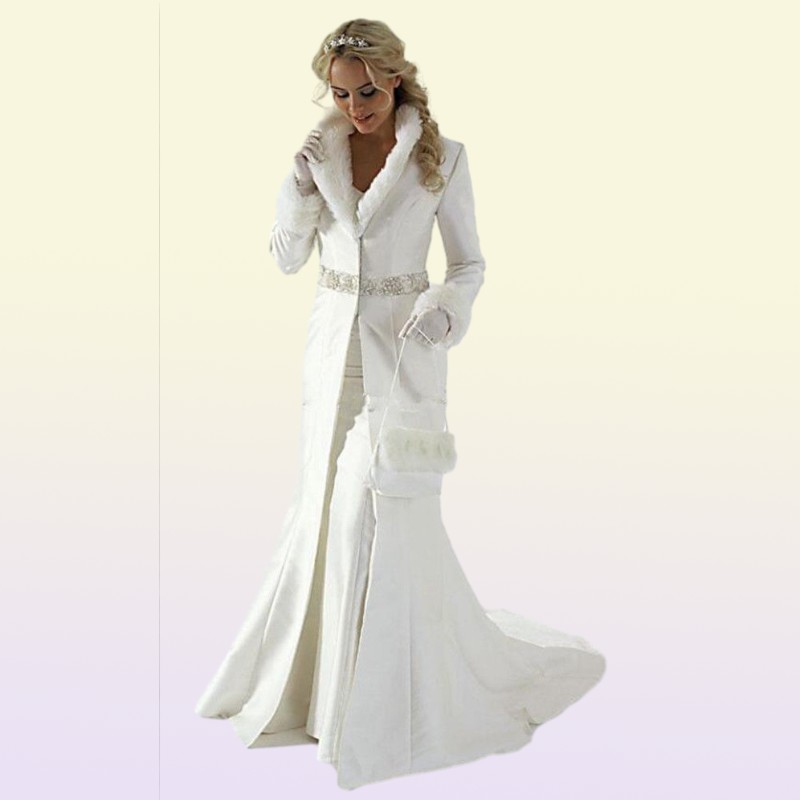 Elegant Fur women clothes Bridal Jacket Lapel Neck Bridal Wrap Long Sleeve women winter coats for Wedding Bolero coat Plus Size Ca