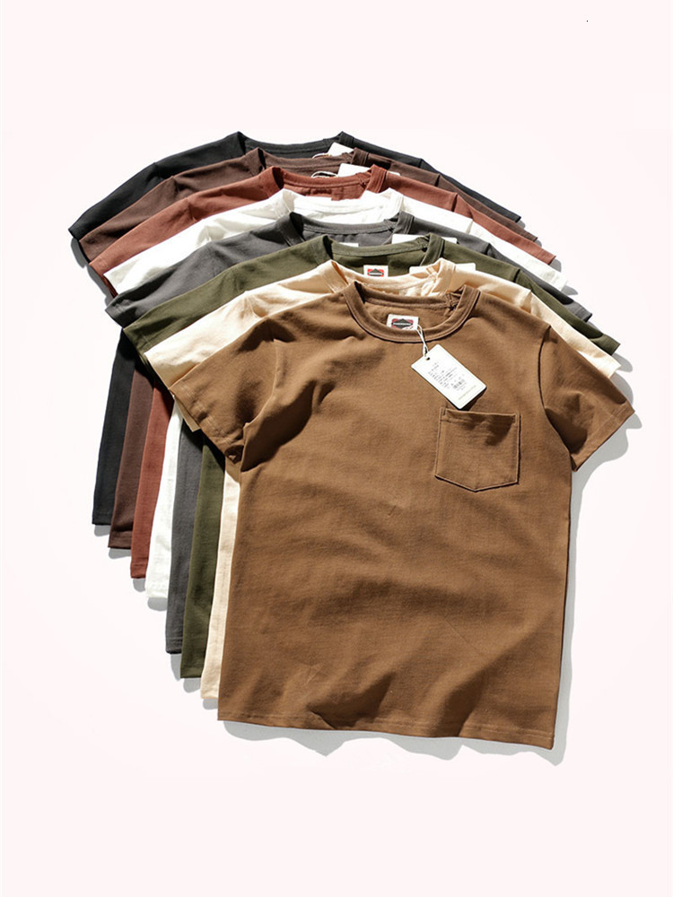 Men's T-Shirts Summer Pocket T-shirt Men's Short Sleeve US Retro Heavy Weight 280g Round Neck Solid Simple Bottom Top 230403