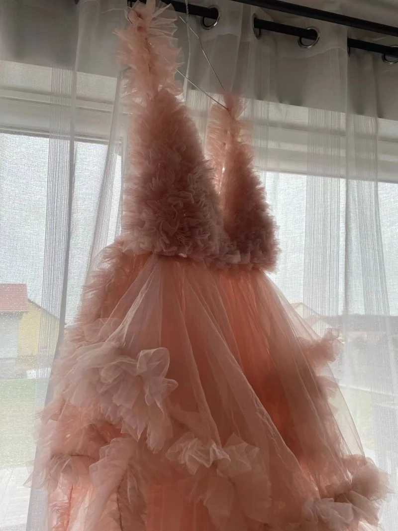 Maternity Dresses Pink Tulle Maternity Ball Gown For Photo Shoot Sexy Baby Shower Pregnant Woman Dresses Long Female Pregnancy Photography Clothes Z04
