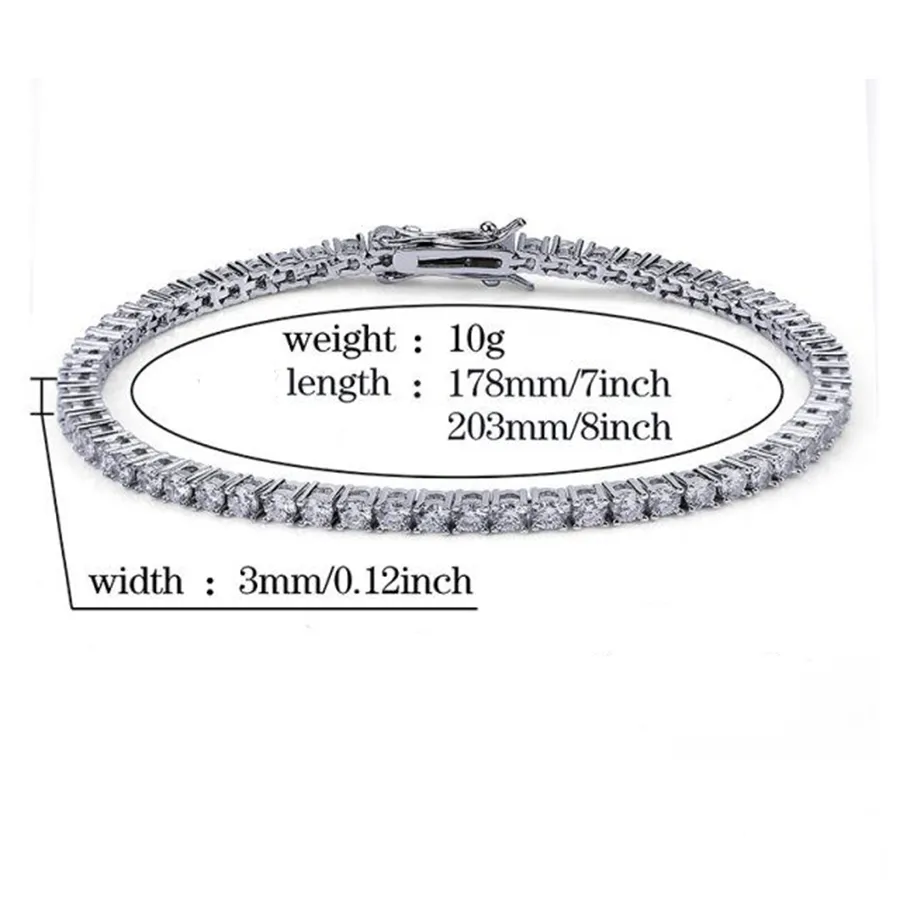 Tennis bracelet designer bracelets silver gold chain diamond zircon Fashion jewelry Stainless steel for men 3mm 4mm 5mm chains 7inch 8inch 9inch adult