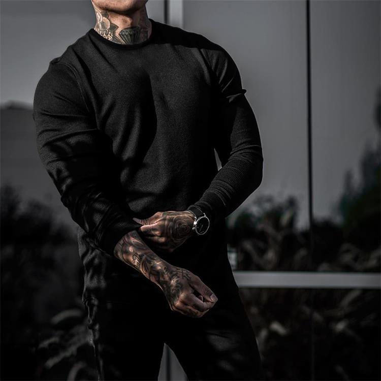 Men's T-Shirts Men's Sweater Long Sleeve T-shirt Solid Color Fitness Autumn Spring Leisure Sweatshirt 230403