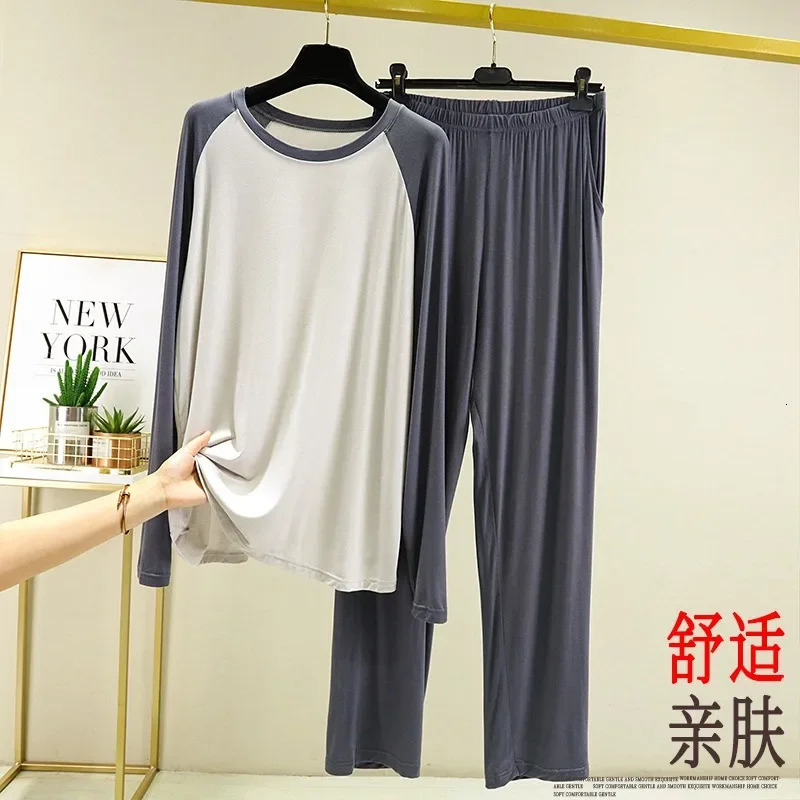 Men's Sleepwear 2024 Spring Autumn Pajamas Sets Longsleeve Modal Cozy Round Neck Fashion Homewear Clothing Plu Size Lounge Set 231102Z