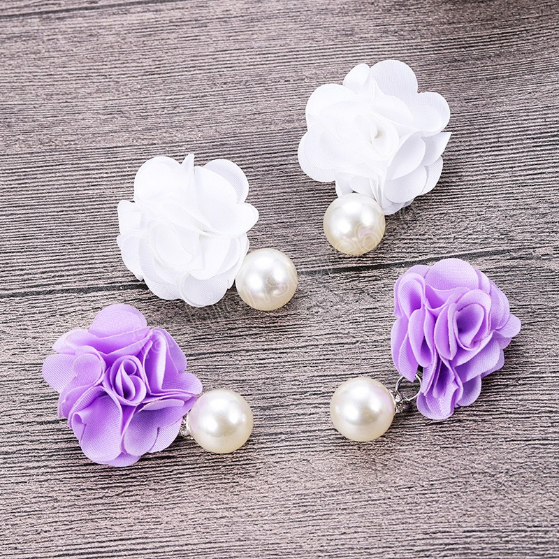 Elegant Colorful Fluffy Fabric Flower Dangle Earrings for Women Trendy Pearl Pendant Earring 2023 Fashion Jewelry Accessories Gift