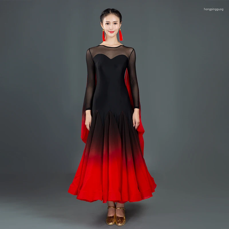 Red Ballroom Dress For Women - Sexy Modern Dance Costume, Acrylic Fabric, National Standard, Customizable, Stage Wear