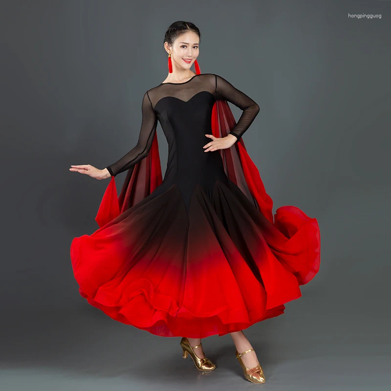 Red Ballroom Dress For Women - Sexy Modern Dance Costume, Acrylic Fabric, National Standard, Customizable, Stage Wear