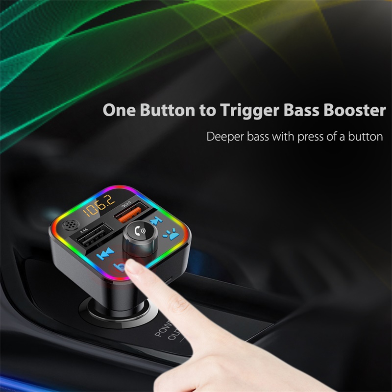 Car Bluetooth Phone Power Bank FM Transmitter Kit QC3.0 & 7 Color LED Backlight Radio Hands-Free Car Kit With SD Card Slot