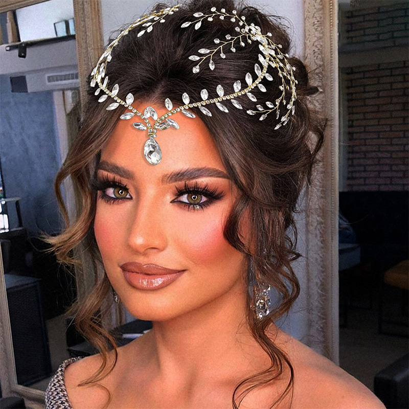 Bridal Hair Jewelry Sparkling Gold Wedding Accessories Rhinestone Crystals Headband Piece Party Middle East Crowns Engagement