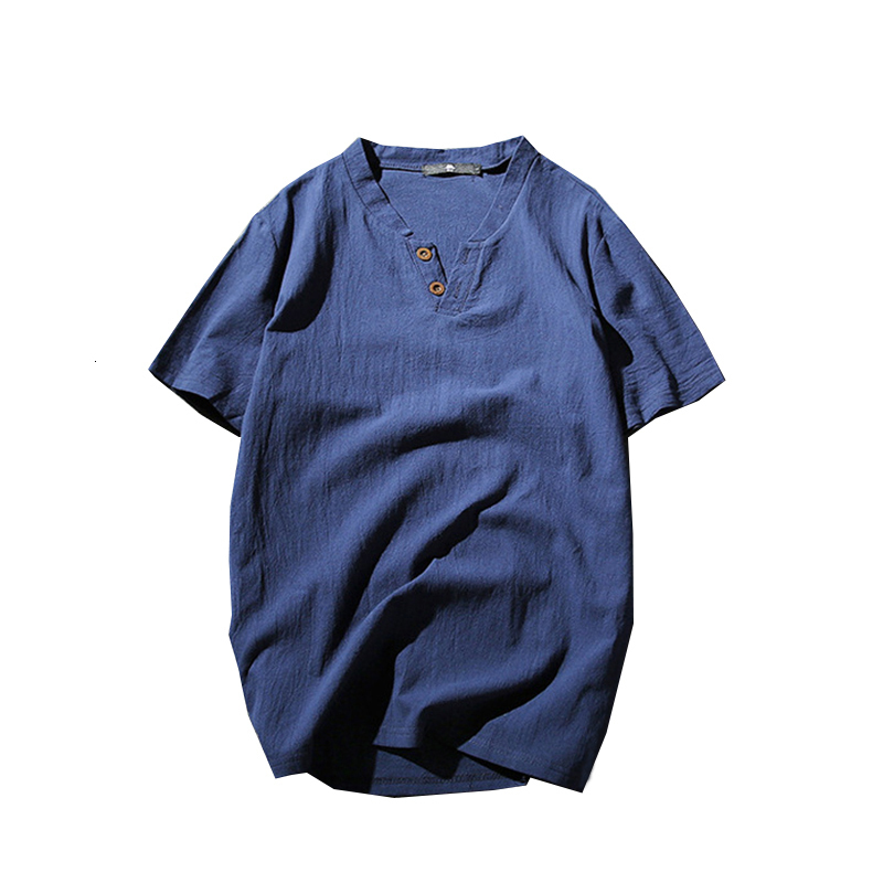 Men's T-Shirts Linen Men's Summer Short Sleeve T-shirt Plus Size Casual Loose Plain V-Neck Neckline Breathable Harajuku T-shirt 230403