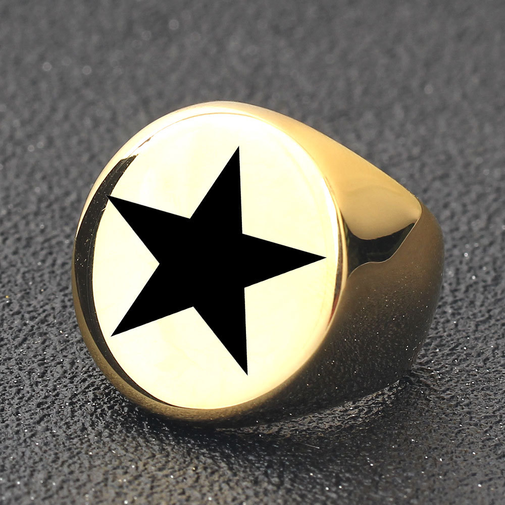 New Titanium Stainless Steel Round Finger Band Ring Pentagram Snake Foot Print Wolf Silver Gold Color Rings for Men Hip Hop Punk Rock Birthday Gift Wh