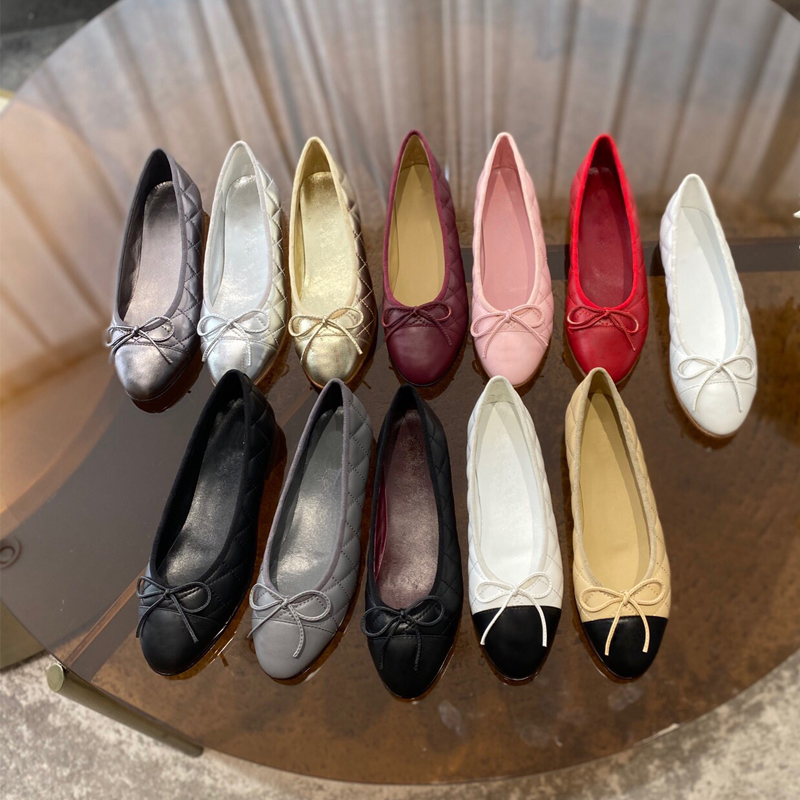 Image of Dress Shoes Ballet Flats Ballerina Women shoes 100% real leather Lambskin Cap Toe Ballerina luxury designer Loafer size 35-42 Wedding Party