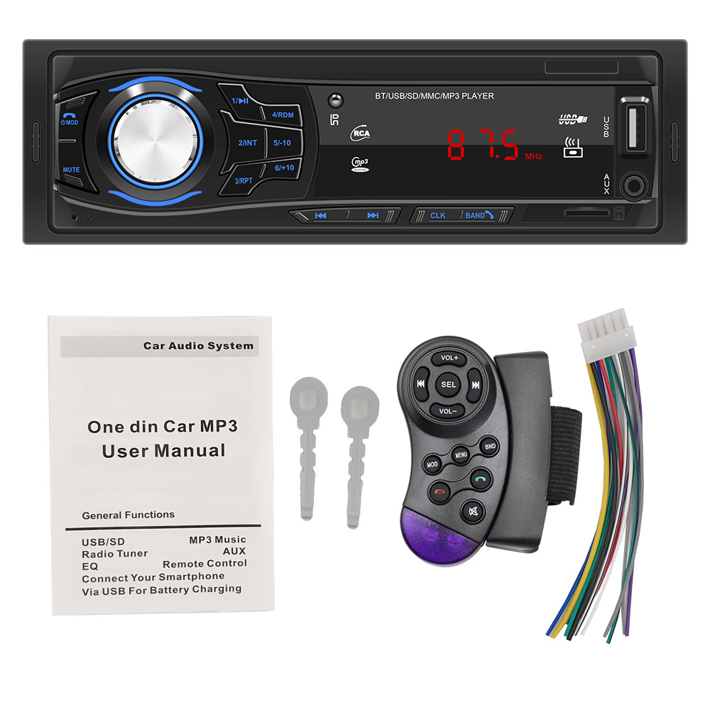 New Car Bluetooth Stereo Audio Tools LED MP3 Player FM Radio Remote Control AUX FM Aux Multimedia Dual USB TF Can Charge For Phone