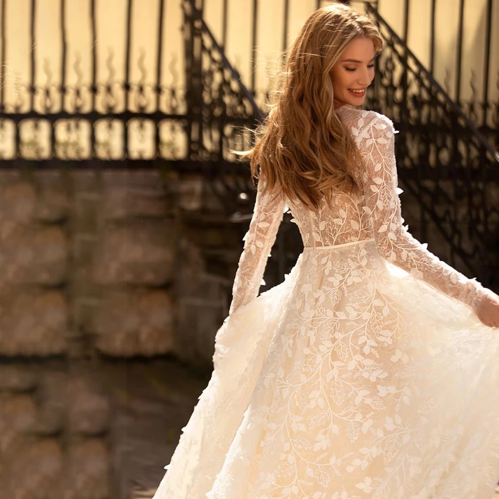 Ral High Neck Romantic Wedding Gown Long Sleeves Bridal Gowns Plus Size Vestidos De Novia Custom Made Lace 6660312