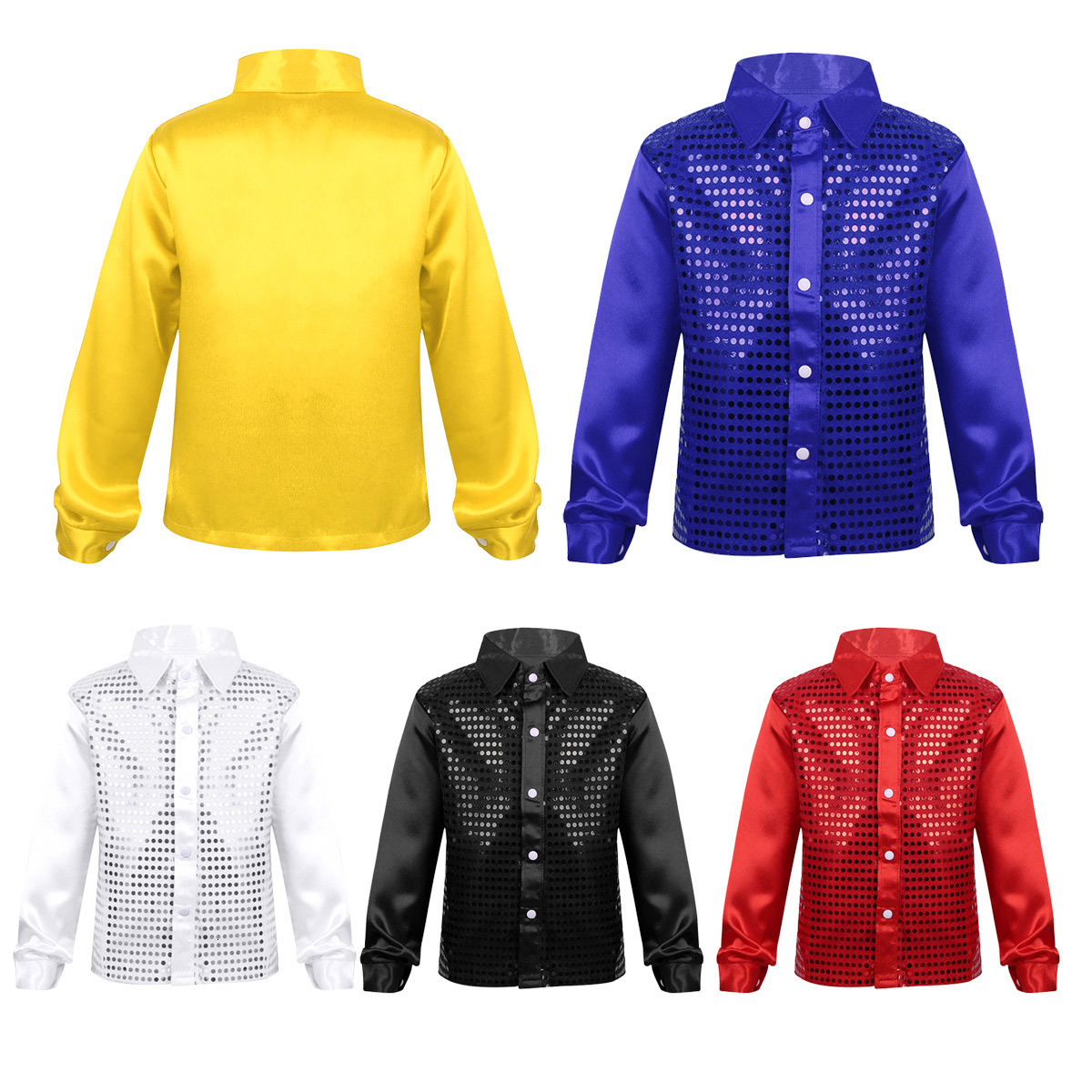 Kids Shirts Kids Shiny Sequins Dance Shirt Boys Students Performance Costume Children Hip-hop Jazz Dance Sequined Shirt Stage Dance Blouse 230403