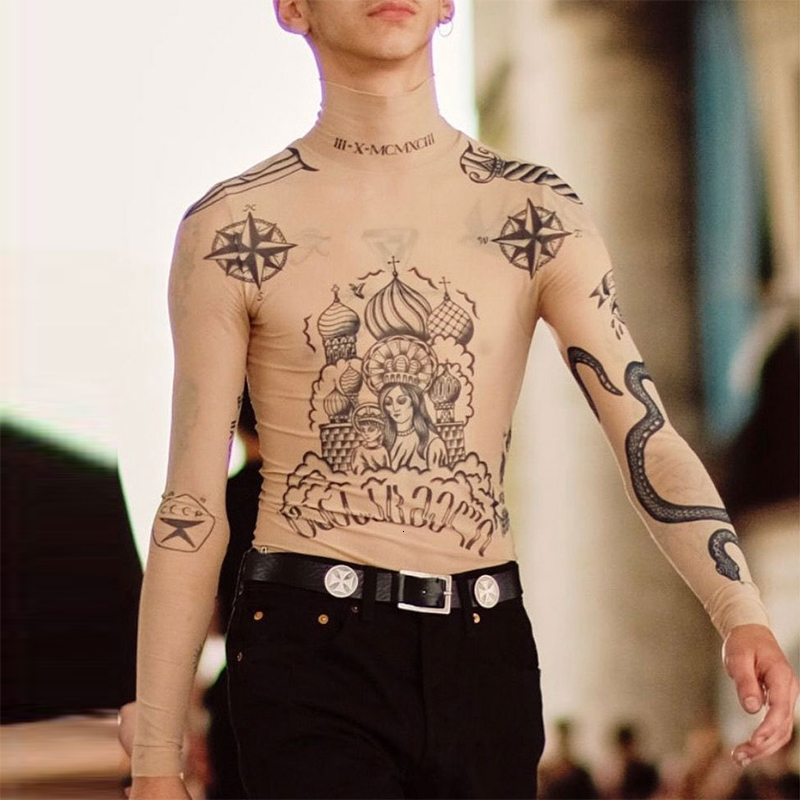 Men s T Shirts Y2K Men T Shirt Streetwear Spring Autumn Fashion Pattern Print Slim Fit Tees For Mens Trend Long Sleeve Turtleneck Pullover Tops 230403