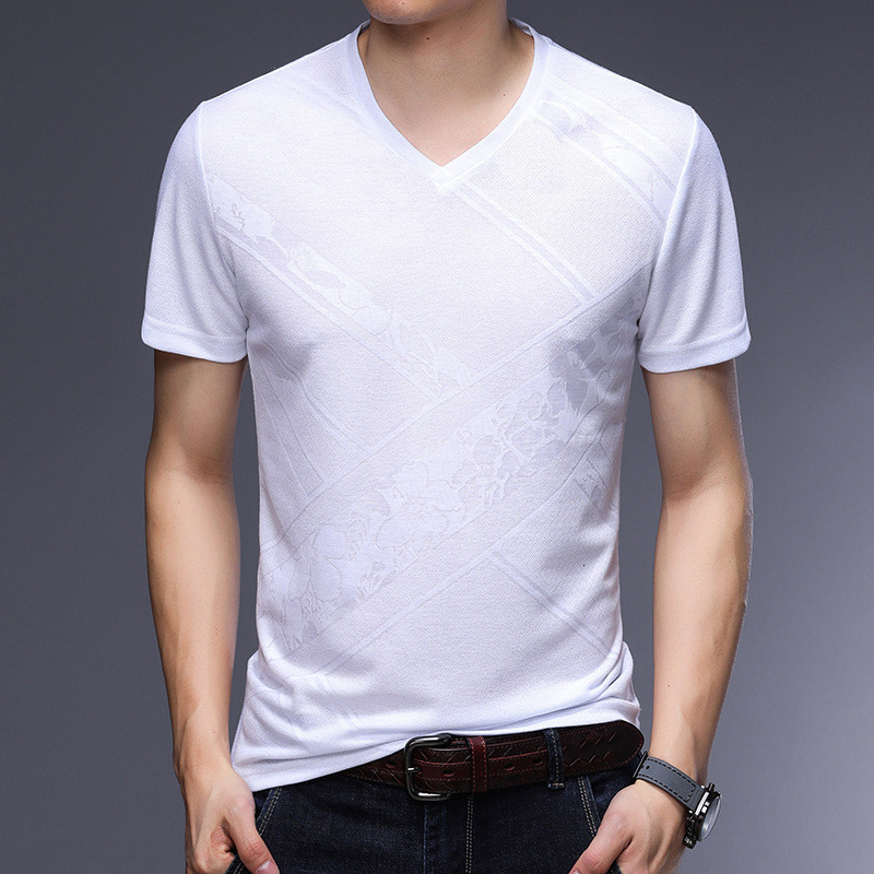 Men's T-Shirts Ymwmhu 100% Cotton T-shirt Men's Short Sleeve V-Neck Summer Top Casual Slim Fit Men's T-shirt Fashion T-shirt Men's