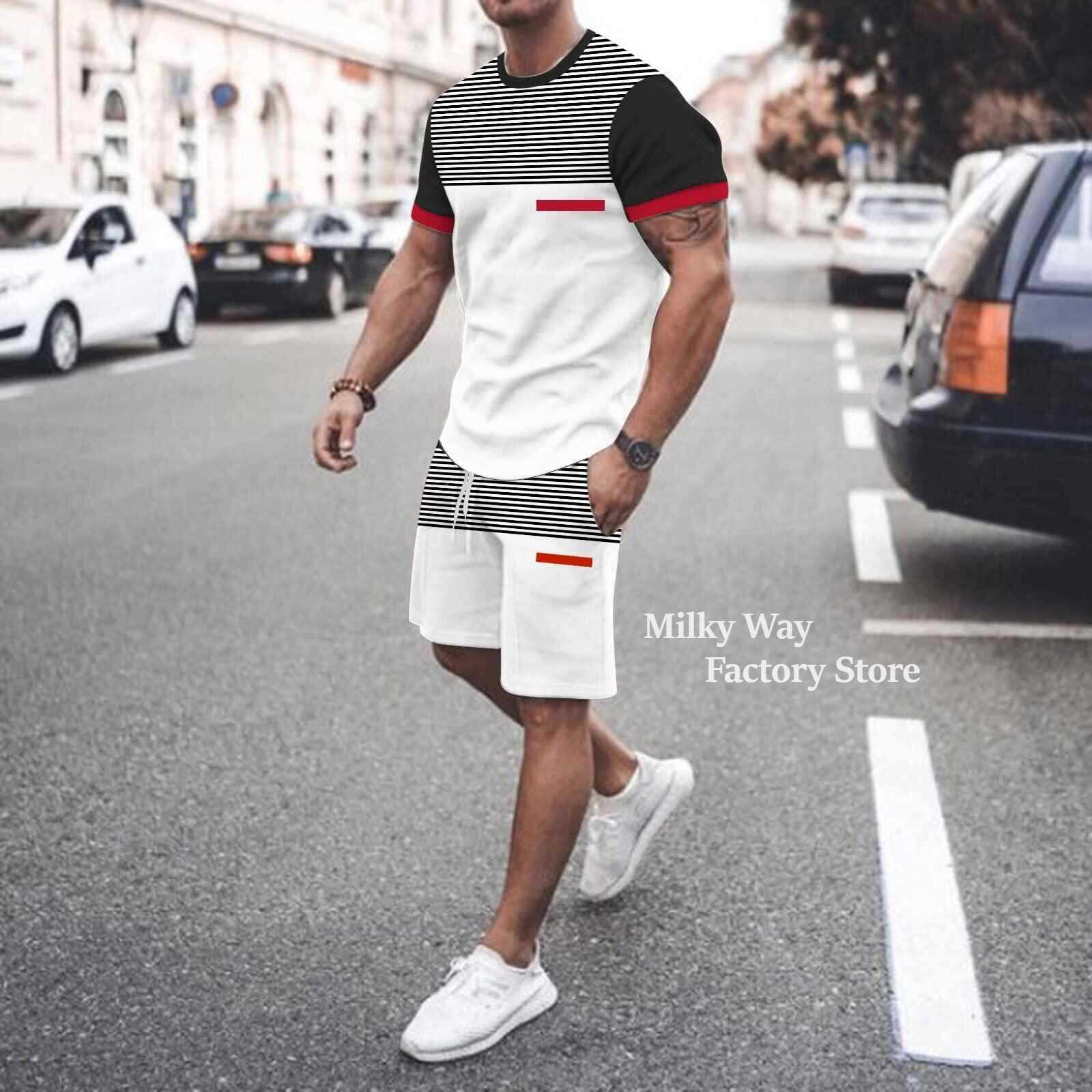 Tracksuits Summer Solid Color T-shirt Casual Set Men's Sportswear Fashion Street Clothing 230403