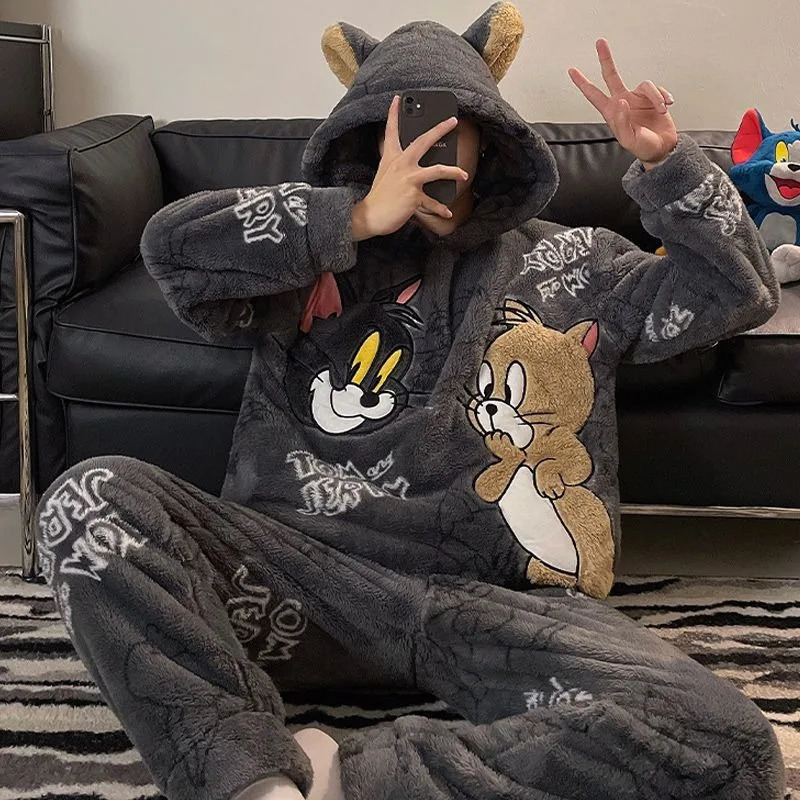 Men's Sleepwear 2023 Autumn Winter Coral Plush Thickened Loungewear Cartoon Enlarged Size Student Warm Homewear Set 231102Z