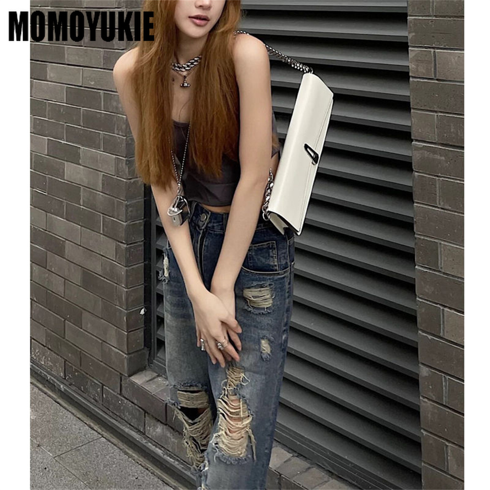 Women's Jeans spring womens ripped hole boyfriend high waist Women's Wide leg jeans baggy woman denim Pants jean mom jeans trousers 230403