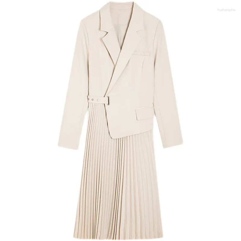 Casual Dresses Women Spring And Autumn Design Sense Office Lady OL Warm Style Suit Dress Irregular Waist Pleated Skirt
