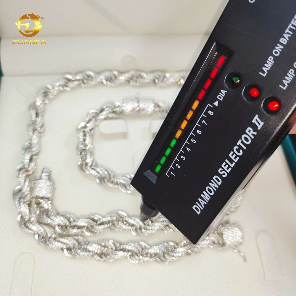 Zuanfa big size chain fashion sier jewelry 10mm vvs moissanite rope bracelet necklace for men and women