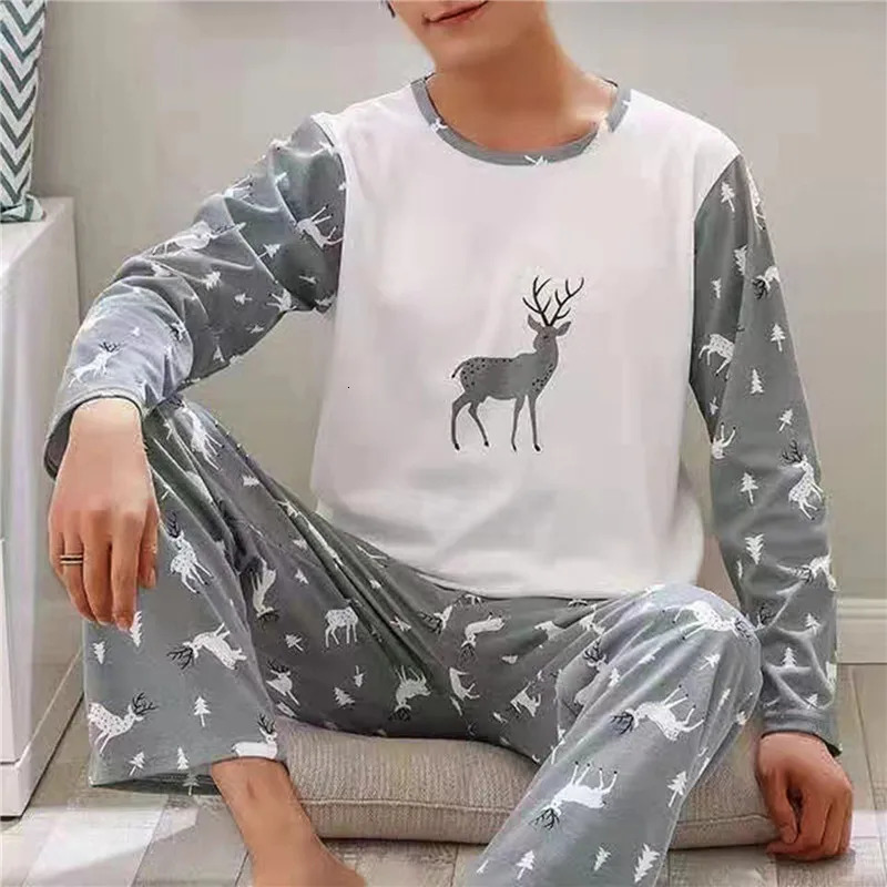 Men's Sleepwear 6 Colors Stripe Lattice Letter Print Men Top Pants Nightwear Set Soft Oneck Long Sleeve Sleeping Resting Home Party Pajama 231102