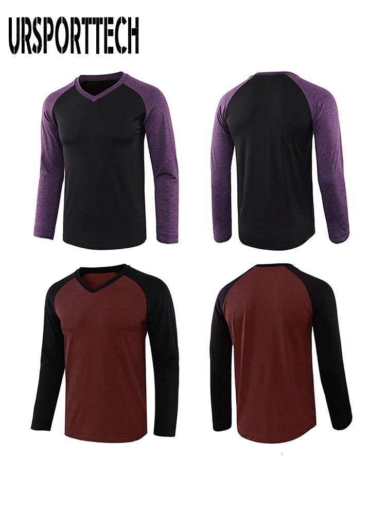 Men's T-Shirts Urporttech Spring Autumn Men's Large Full Sleeve Men's Casual Patch Work T-shirt Men's Fitness Top T-shirt 230403