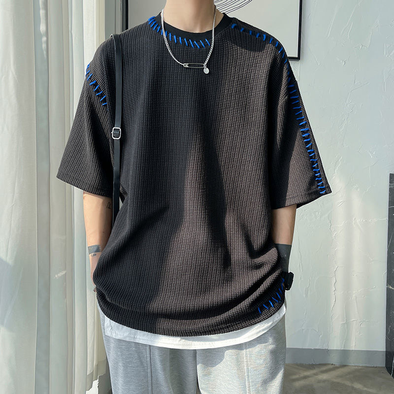 Men's T-Shirts Handsewn Men's T-Shirt Korean Men's Oversized Short Sleeve T-Shirt 230403