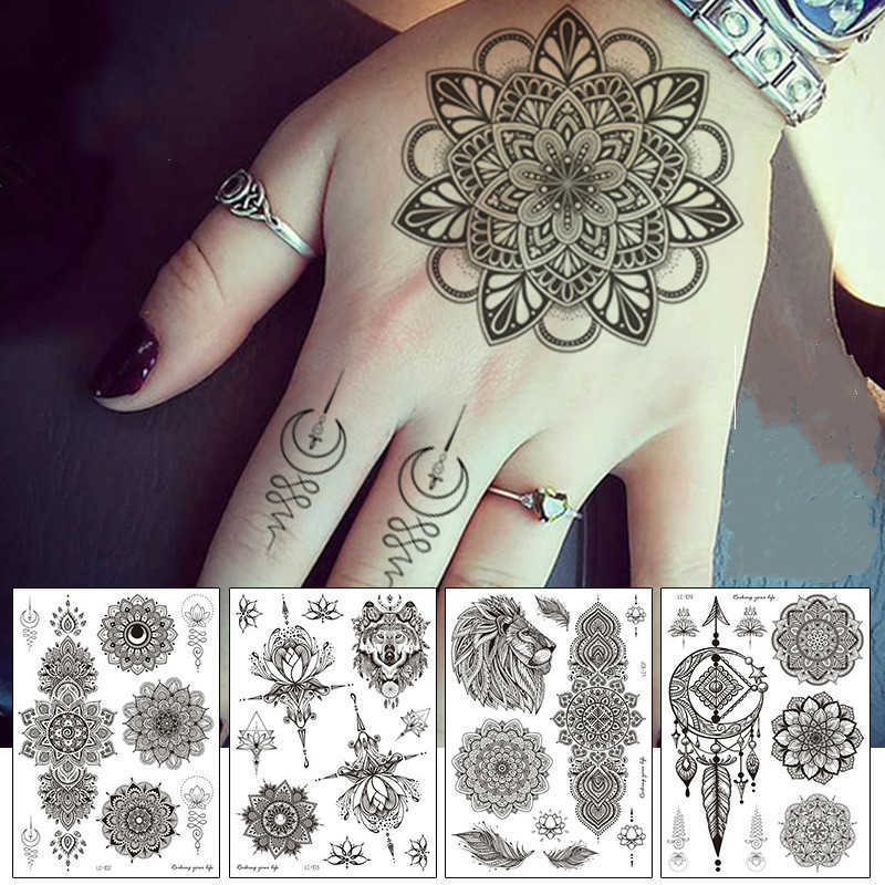 Temporary Tattoos Black Lace Pattern Rose Peony Flower Girls Temporary Tattoos for Waterproof Tattoo Stickers 3D Blossom Lady Shoulder DIY Z0403