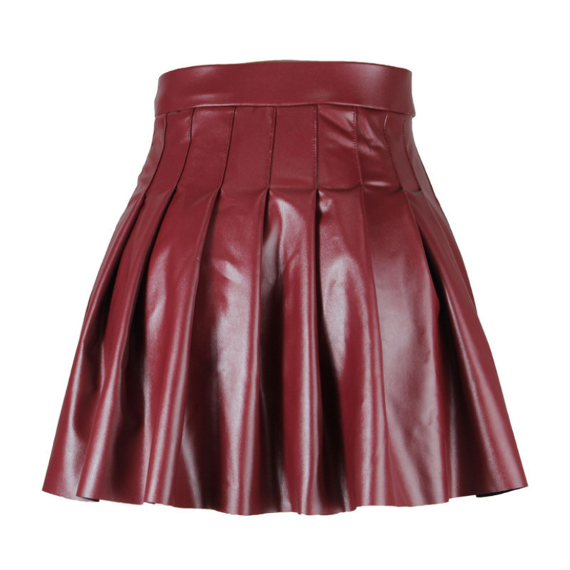 Skirts Women's solid color pleated ski high waist PU leather shorts suitable for clubs/parties black/wine red 230403