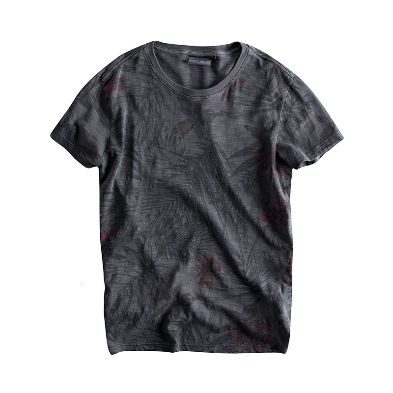 Men's T-Shirts Rewashed Vintage Beach Leaf Print Full Match Fashion Men's Summer Round Neck Short Sleeve 100% Cotton T-shirt 230403