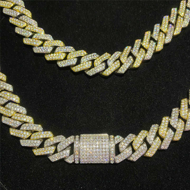 14mm Two Tone Vvs Necklace Sterg Sier Hip Hop Jewelry Moissanite Dia Cuban k Chain