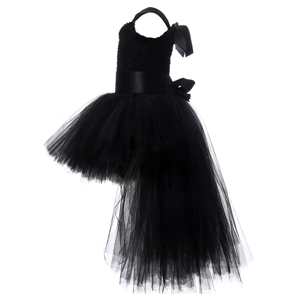 Cosplay Girls Black Devil Unicorn Tutu Dress V-Neck Train Fallen Dark Angel Fancy Party Dress Carnival Halloween Costume for Kids 1-14Y 230403