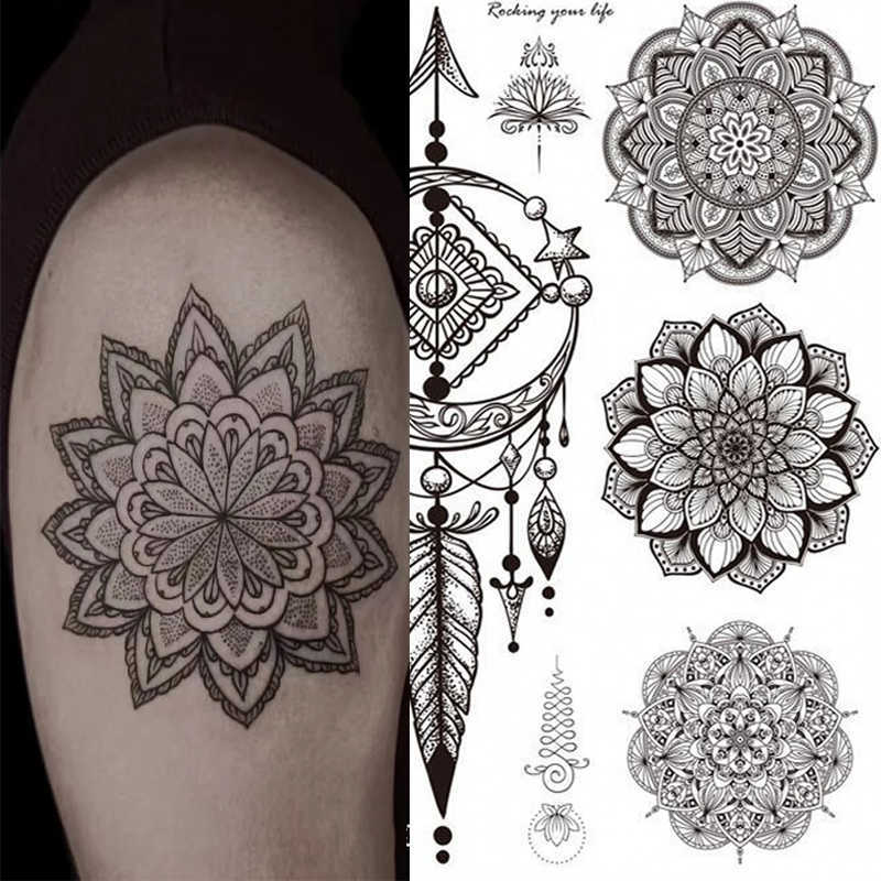Temporary Tattoos Women Waterproof Temporary Tattoo Sticker Mandala Flower Tattoos Rose Peonies Body Art Water Transfer Clavicle Temporary Tattoo Z040