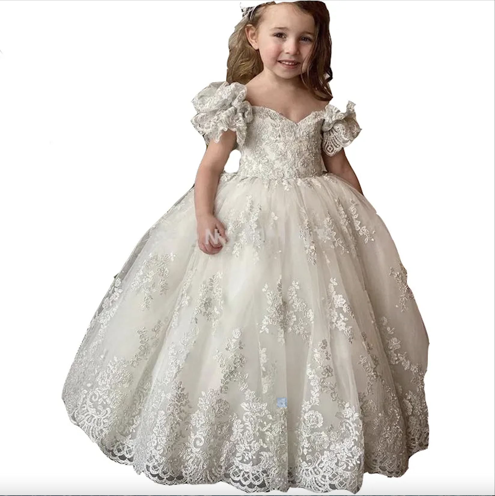 Ivory wer Girls Dresses For Weddings Off Shoulder Sweetheart Lace Appliques Beads Bow Birthday Children Short Sleeves Girl Pageant Gowns or Length