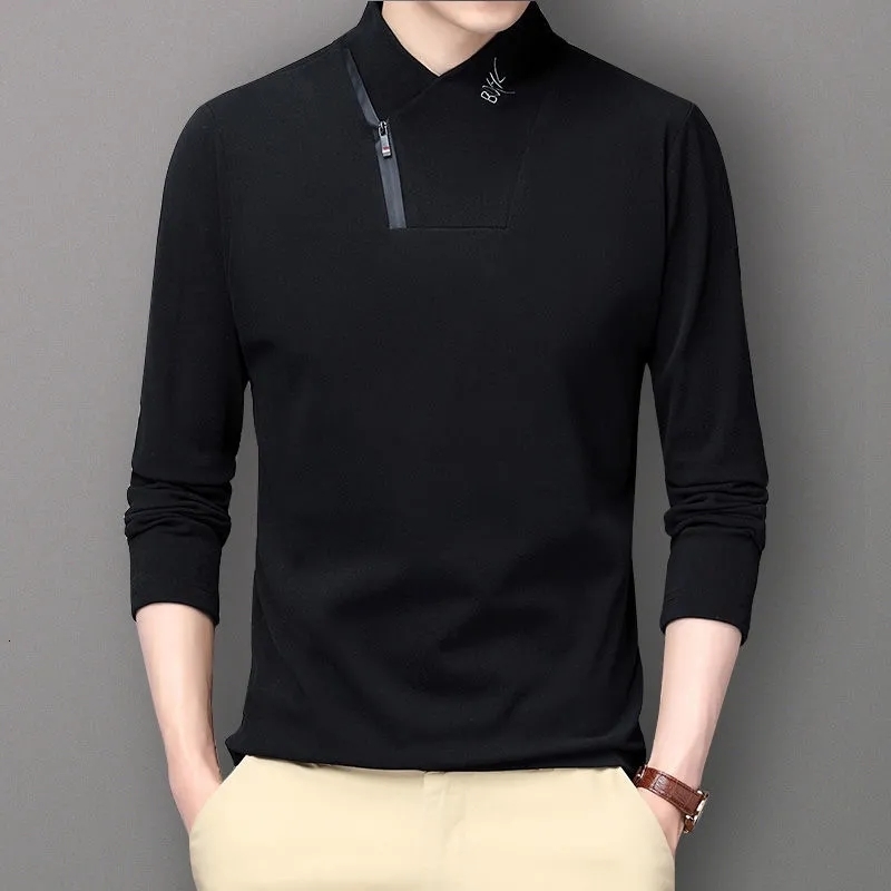 Men's T-Shirts Men's T-shirt Long Sleeve Top Solid Zipper Plain Collar Pull Up Men's Hombre Warm T-shirt Autumn Winter Clothing Tank To