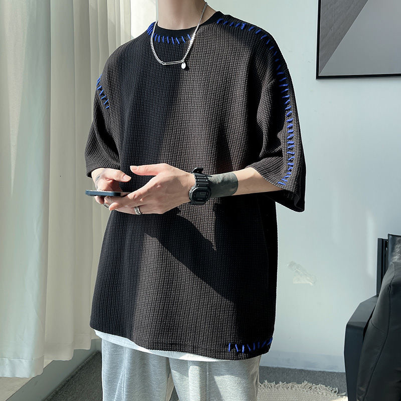 Men's T-Shirts Handsewn Men's T-Shirt Korean Men's Oversized Short Sleeve T-Shirt 230403