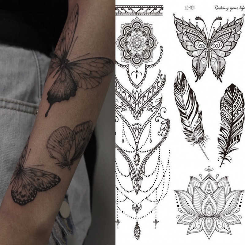 Temporary Tattoos Women Waterproof Temporary Tattoo Sticker Mandala Flower Tattoos Rose Peonies Body Art Water Transfer Clavicle Temporary Tattoo Z040
