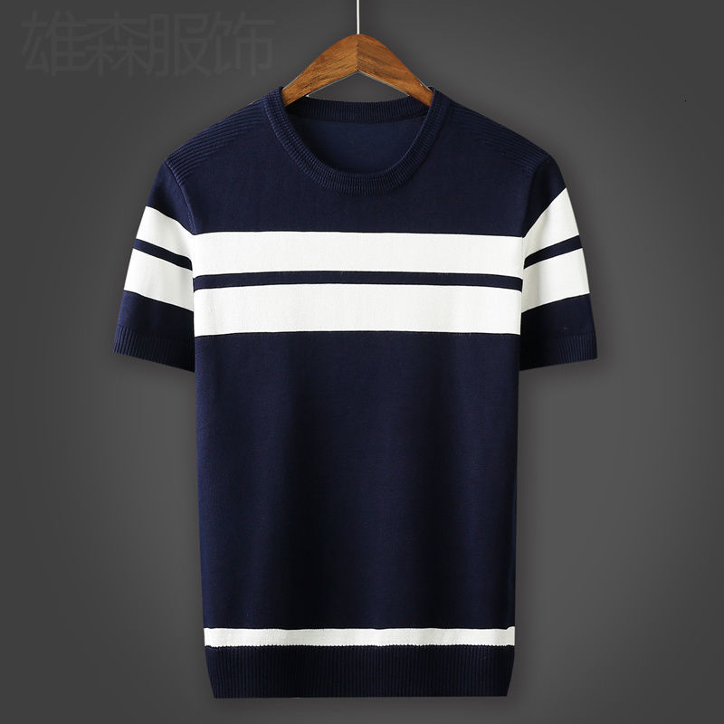 Men's T-Shirts Spring Summer Men's T-Shirt Round Neck Short Sleeve Casual Men's T-Shirt Stripe Slim Fit Knitted Tee W75 230403
