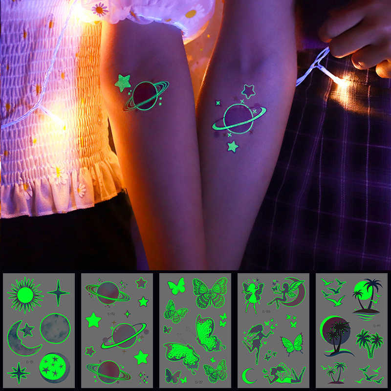 Temporary Tattoos Planet Series Luminous Waterproof Temporary Tattoos Summer Beach Women Arm Leg Back Fashion Tattoo s Cute Sticker Wholesale Z0403